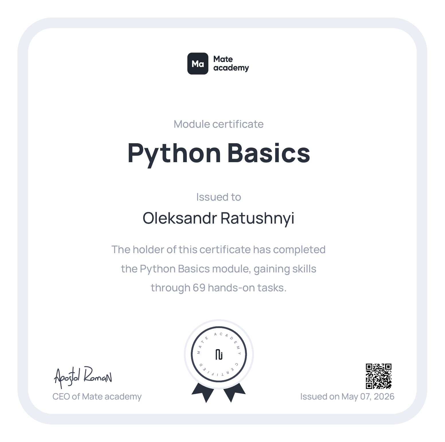 Oleksandr Ratushnyi Python Basics (Mate academy)